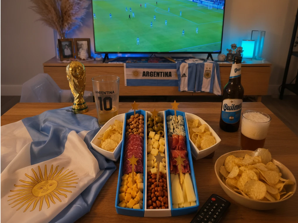 Tabla de snacks camiseta Argentina albiceleste — en ambiente